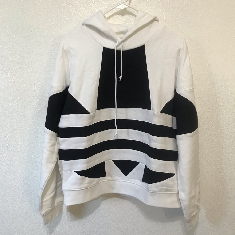 Adidas white large logo hoodie